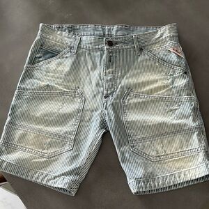 Replay jeans shorts blue striped Cotton denim Men’s sz 32 NEW NO TAGS